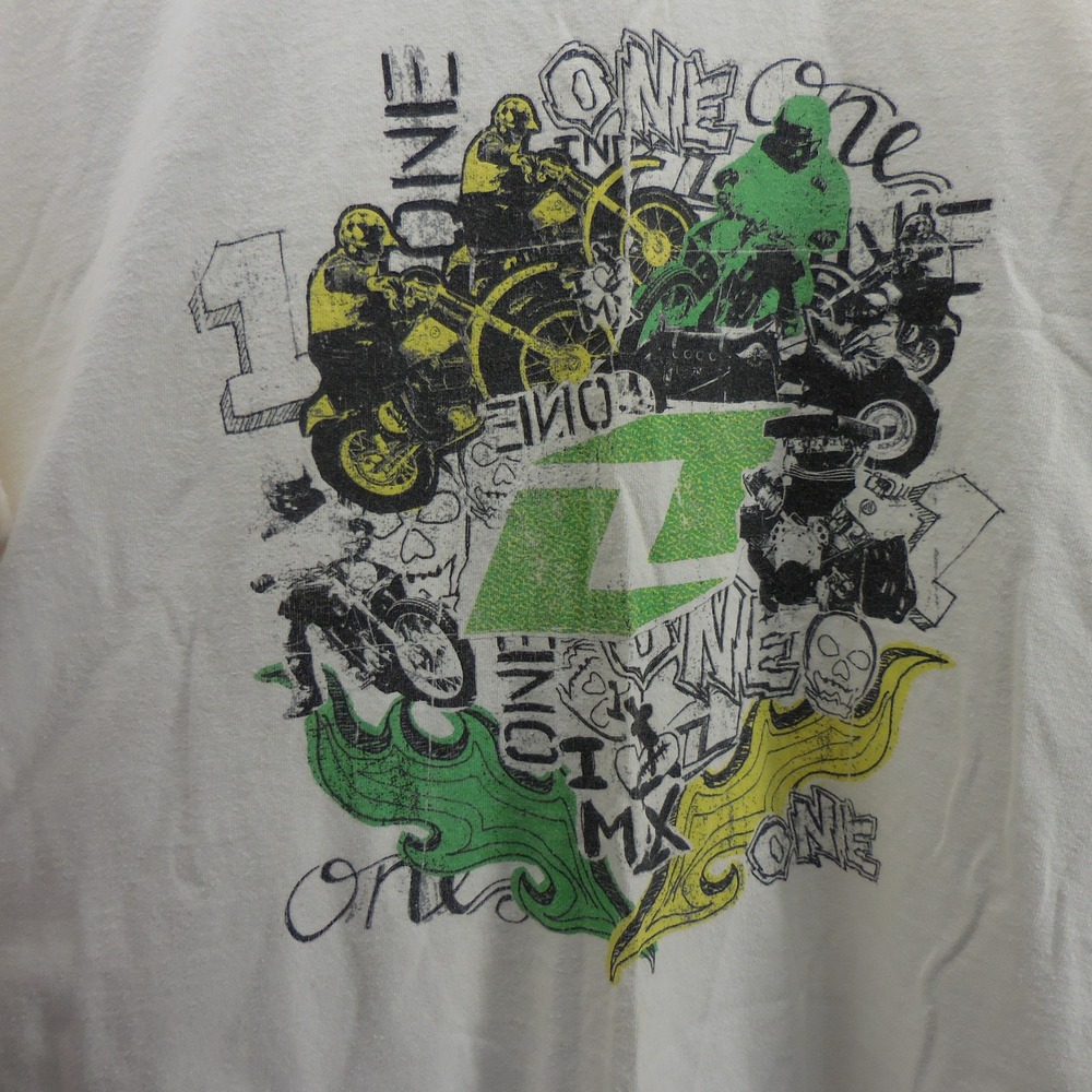 Vintage One Industries Motocross Graphic Shirt Mens XL White MX Dirt‎ Bike Skull